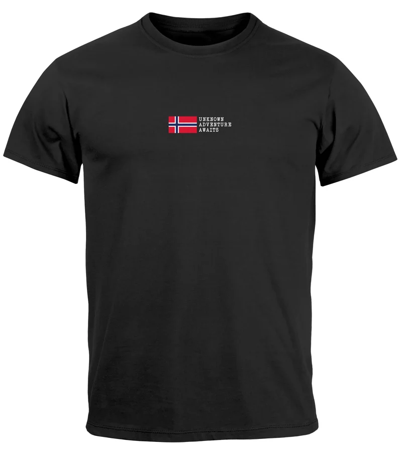 Herren T-Shirt Backprint Norwegen Flagge Schriftzug Norway Explorer Adventure Skandinavien Fashion Streetstyle