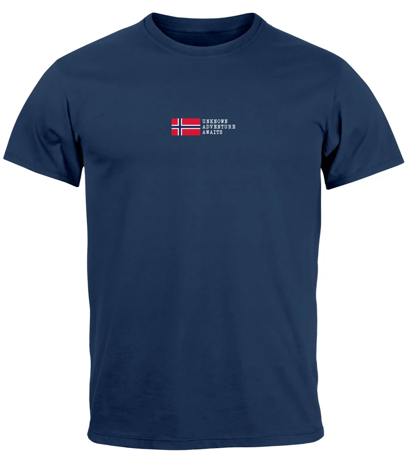 Herren T-Shirt Backprint Norwegen Flagge Schriftzug Norway Explorer Adventure Skandinavien Fashion Streetstyle