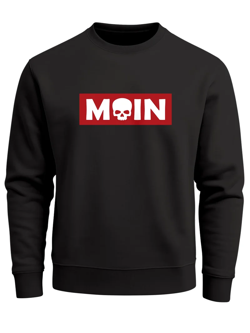 Sweatshirt Herren Moin Skull Totenkopf Aufdruck Nordisch Print Parodie Rundhals-Pullover Fashion Streetwear