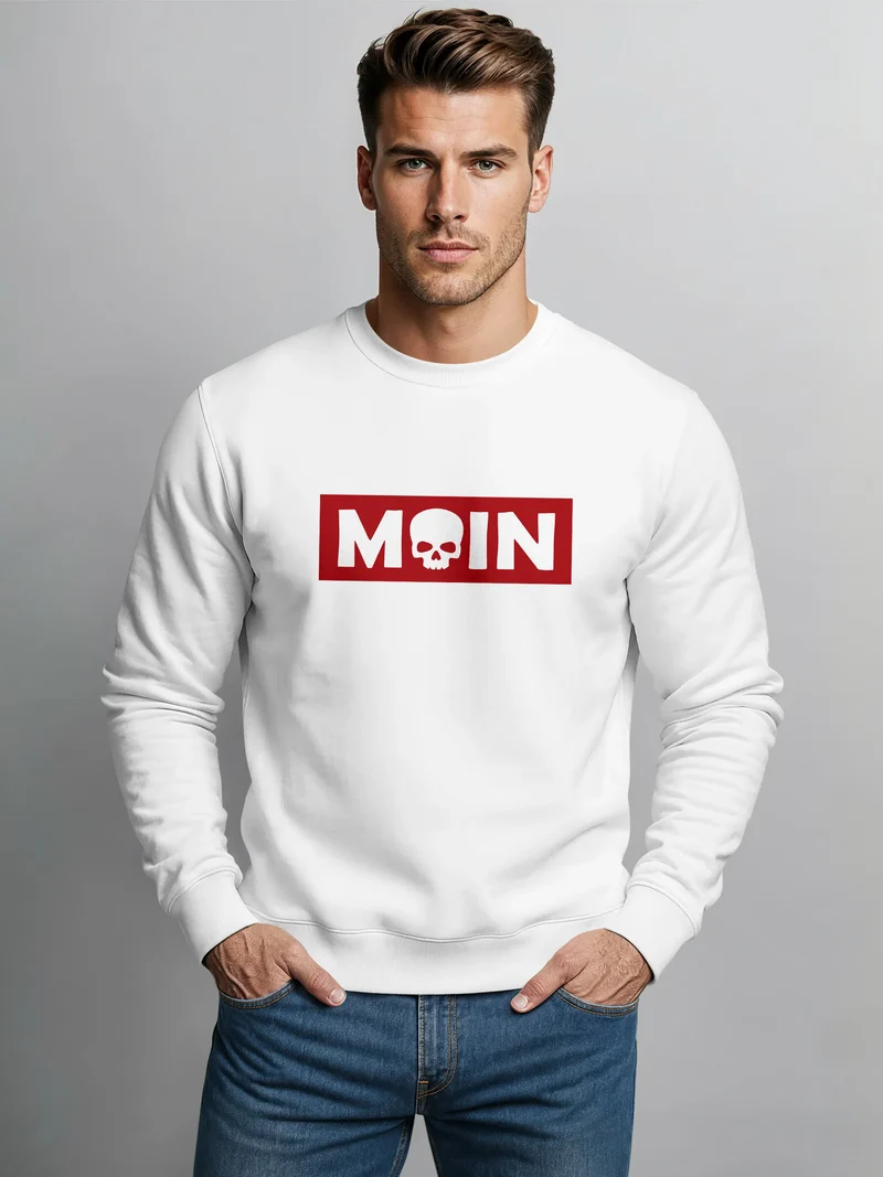 Sweatshirt Herren Moin Skull Totenkopf Aufdruck Nordisch Print Parodie Rundhals-Pullover Fashion Streetwear