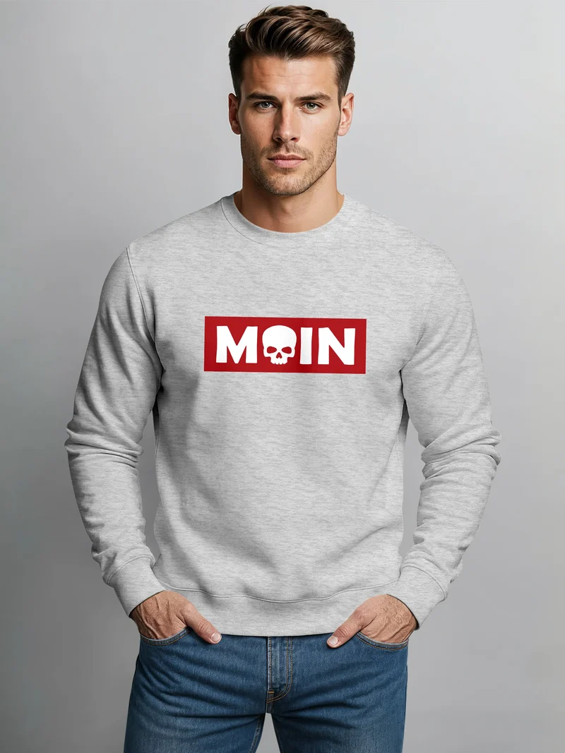 Sweatshirt Herren Moin Skull Totenkopf Aufdruck Nordisch Print Parodie Rundhals-Pullover Fashion Streetwear