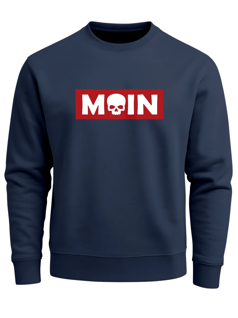 Sweatshirt Herren Moin Skull Totenkopf Aufdruck Nordisch Print Parodie Rundhals-Pullover Fashion Streetwear