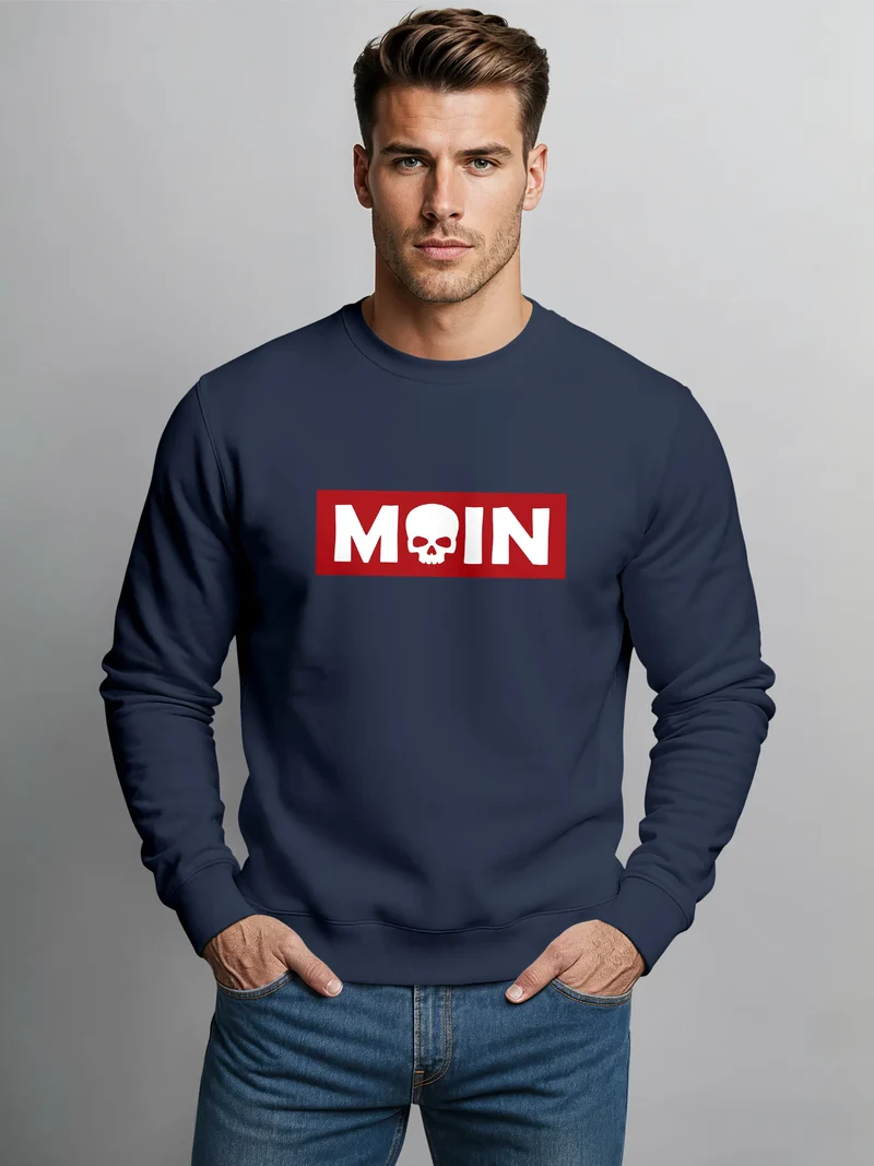Sweatshirt Herren Moin Skull Totenkopf Aufdruck Nordisch Print Parodie Rundhals-Pullover Fashion Streetwear