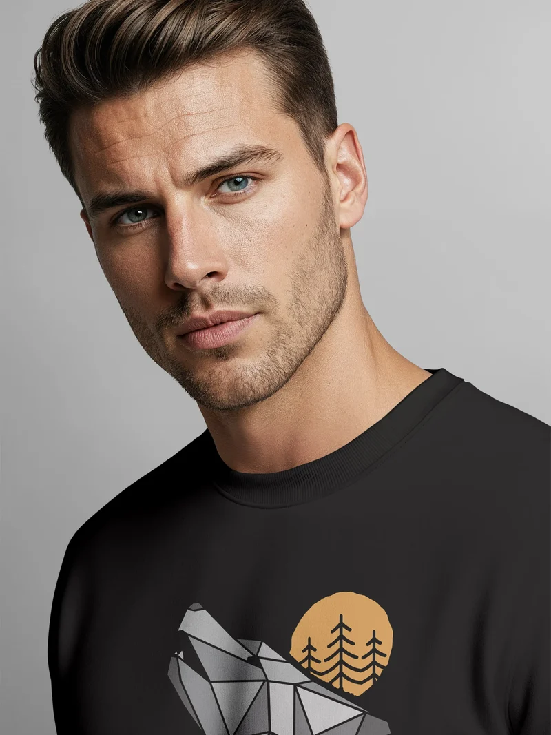 Sweatshirt Herren Polygon Print Wolf Wald Outdoor Adventure Natur Tiermotiv Rundhals-Pullover Fashion Streetwear