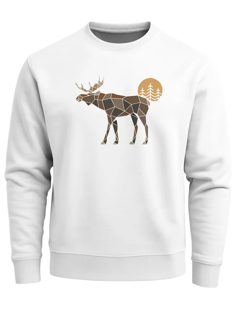 Sweatshirt Herren mit Aufdruck Polygon Elch Outdoor Motive Wandern Natur Wald Rundhals-Pullover Fashion Streetwear
