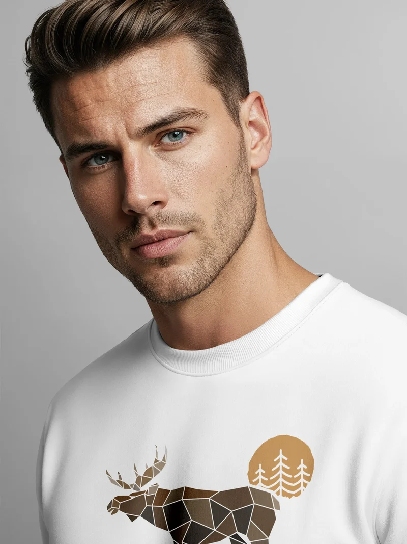 Sweatshirt Herren mit Aufdruck Polygon Elch Outdoor Motive Wandern Natur Wald Rundhals-Pullover Fashion Streetwear