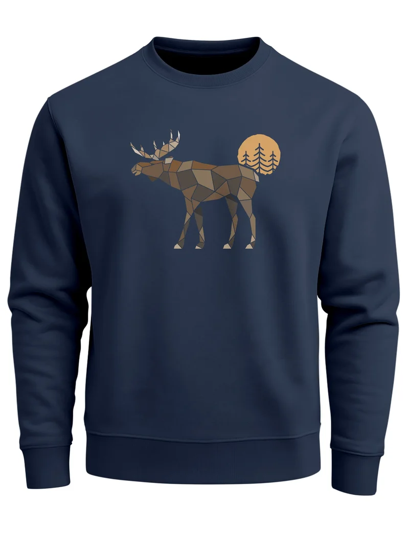 Sweatshirt Herren mit Aufdruck Polygon Elch Outdoor Motive Wandern Natur Wald Rundhals-Pullover Fashion Streetwear
