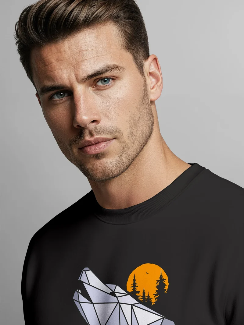 Sweatshirt Herren Polygon Print Wolf Wald Outdoor Adventure Natur TiermotivRundhals-Pullover Fashion Streetwear