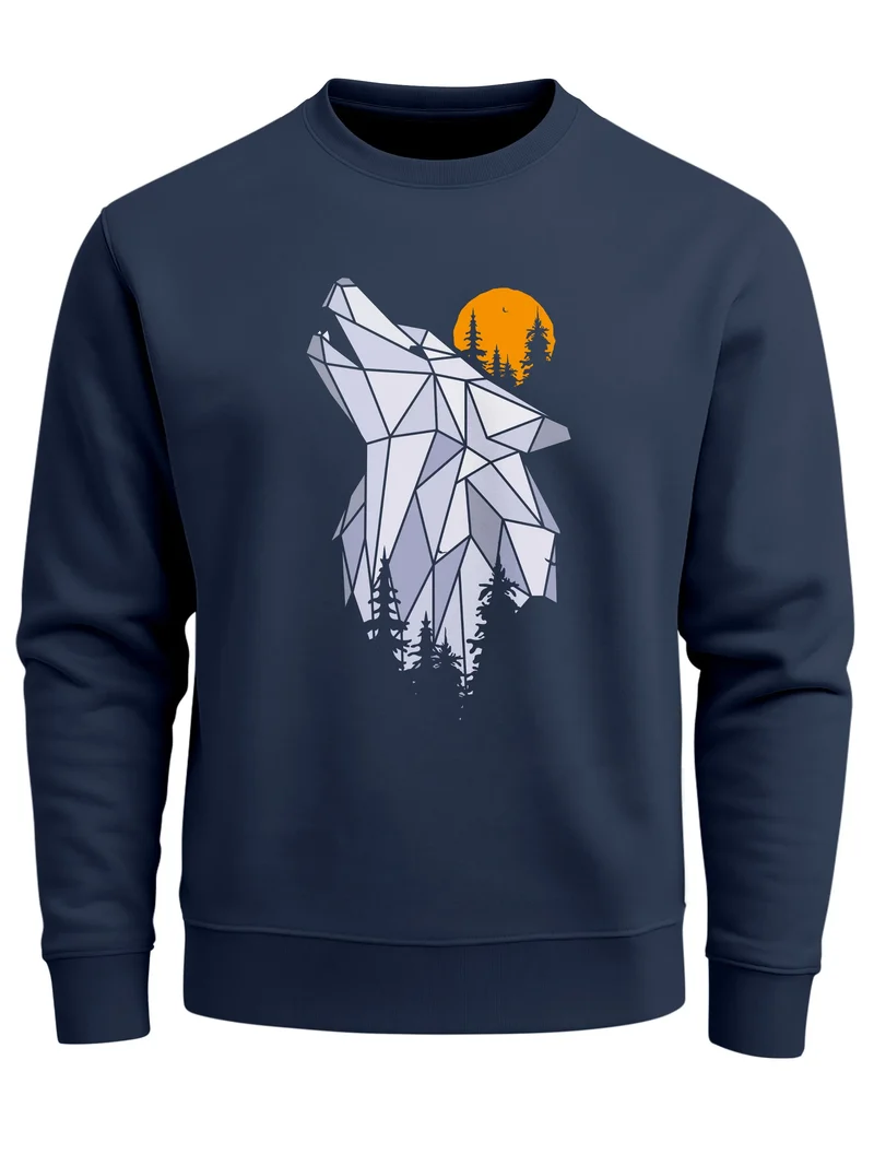 Sweatshirt Herren Polygon Print Wolf Wald Outdoor Adventure Natur TiermotivRundhals-Pullover Fashion Streetwear