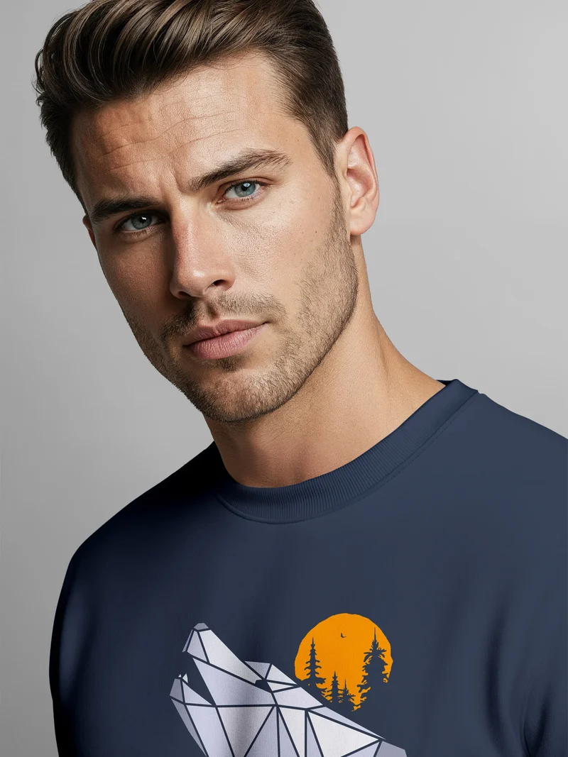 Sweatshirt Herren Polygon Print Wolf Wald Outdoor Adventure Natur TiermotivRundhals-Pullover Fashion Streetwear