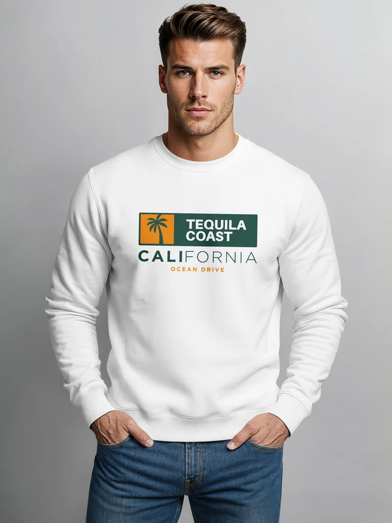 Sweatshirt Herren Print California USA Tequila Coast Aufdruck Rundhals-Pullover Fashion Streetwear