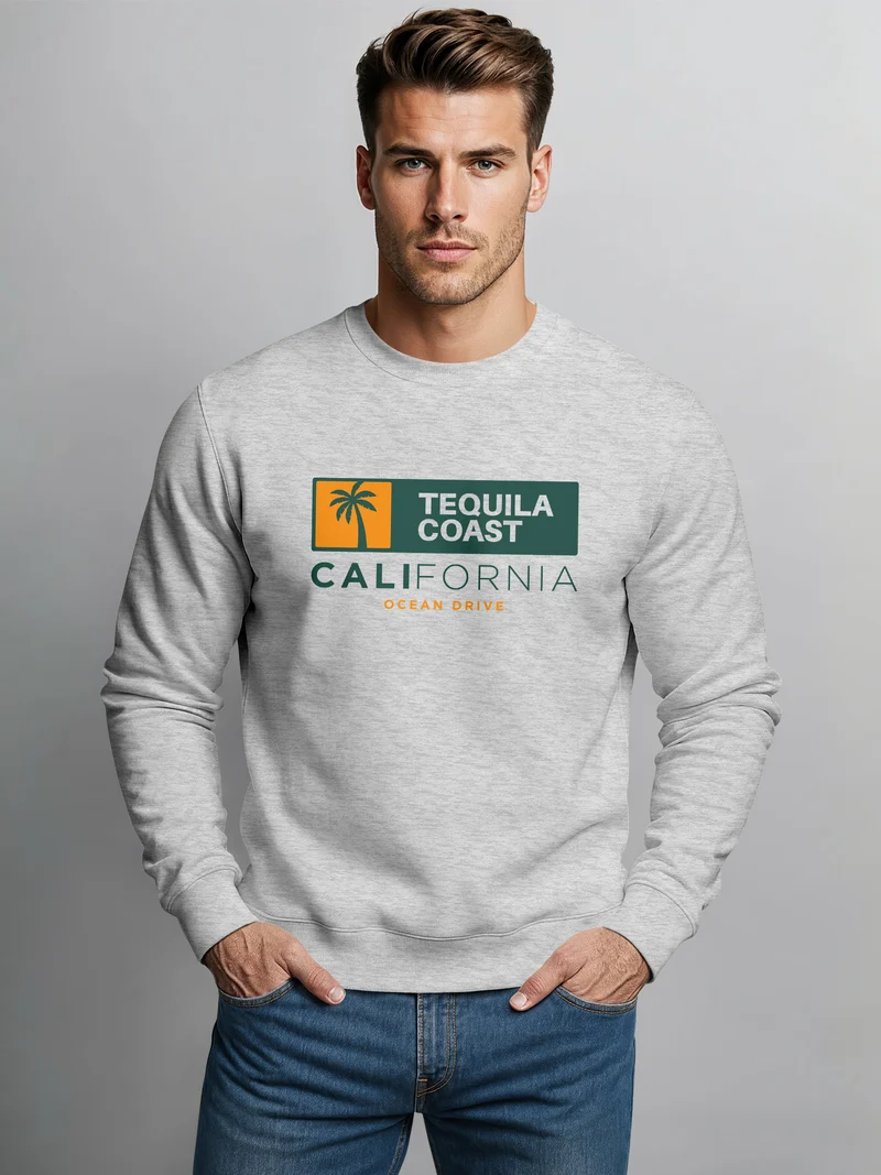 Sweatshirt Herren Print California USA Tequila Coast Aufdruck Rundhals-Pullover Fashion Streetwear