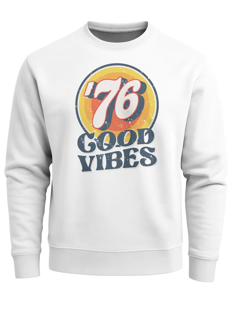 Sweatshirt Herren Aufdruck Print Good Vibes Retro Vintage Grafik Rundhals-Pullover Fashion Streetwear