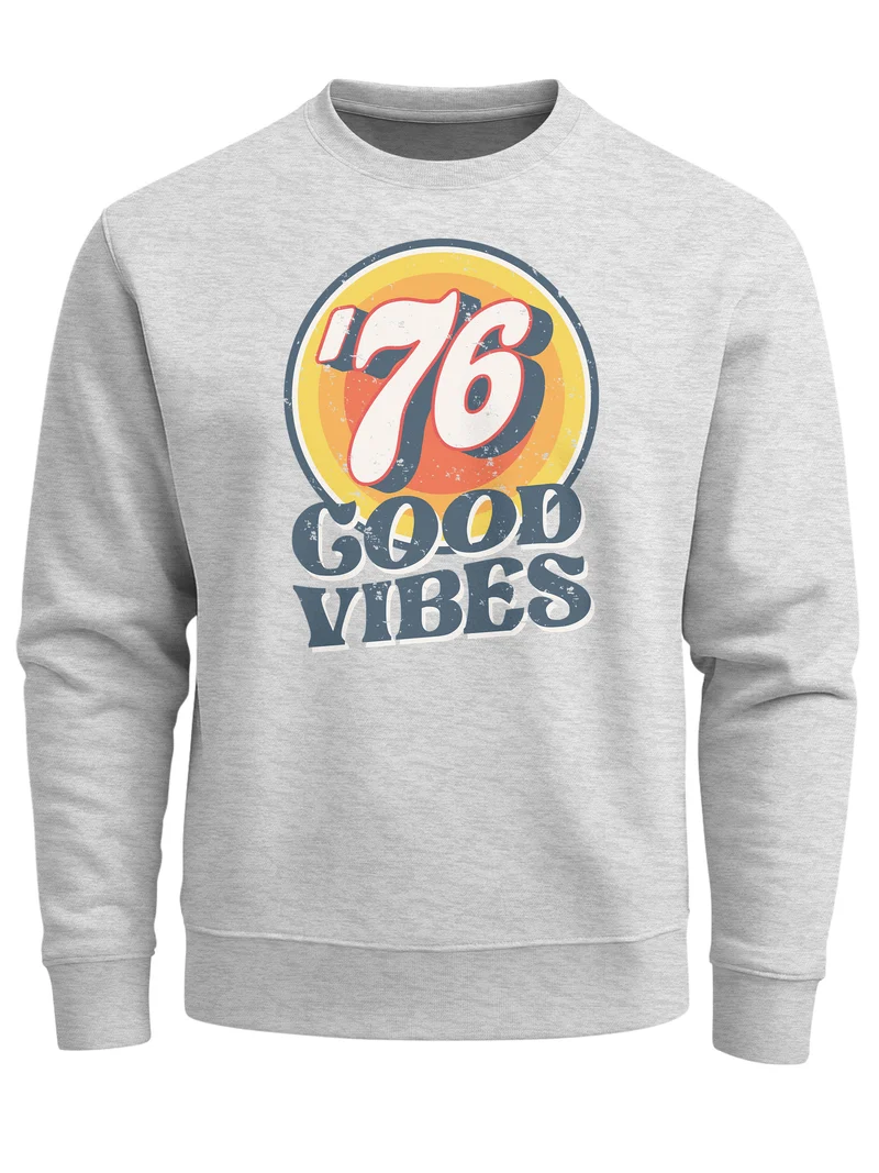 Sweatshirt Herren Aufdruck Print Good Vibes Retro Vintage Grafik Rundhals-Pullover Fashion Streetwear