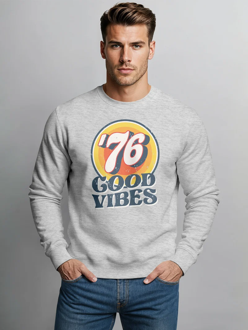 Sweatshirt Herren Aufdruck Print Good Vibes Retro Vintage Grafik Rundhals-Pullover Fashion Streetwear