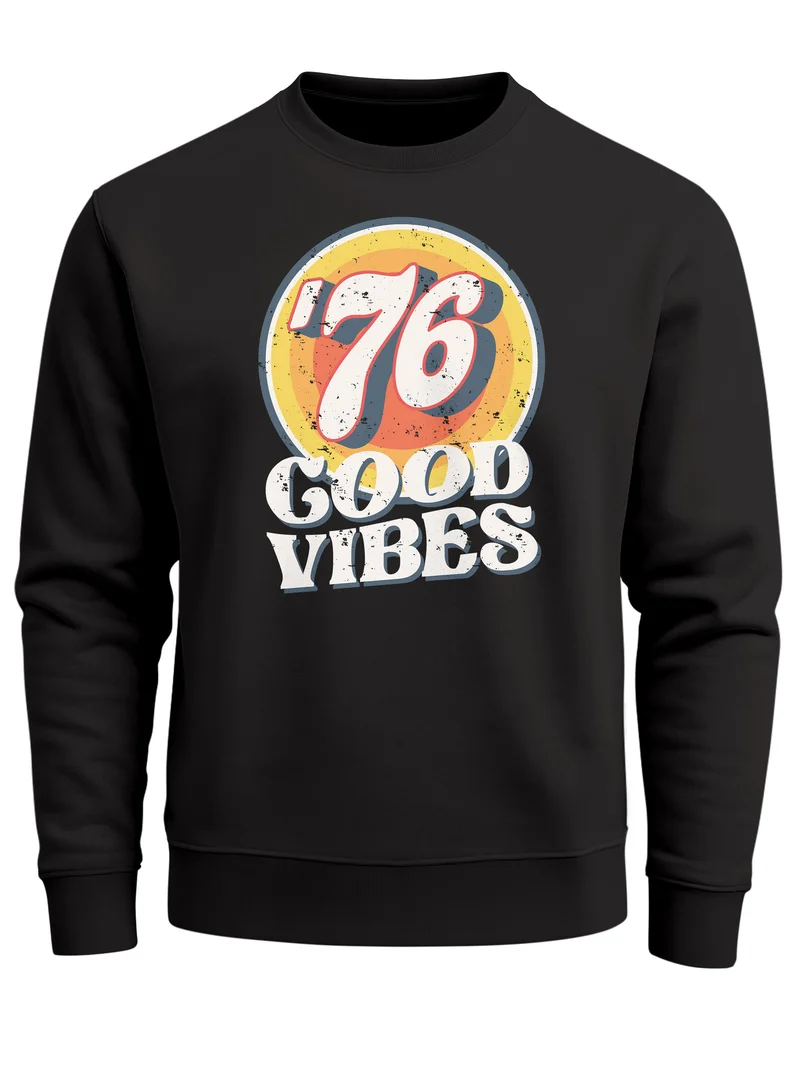 Sweatshirt Herren Aufdruck Print Good Vibes Retro Vintage Grafik Rundhals-Pullover Fashion Streetwear