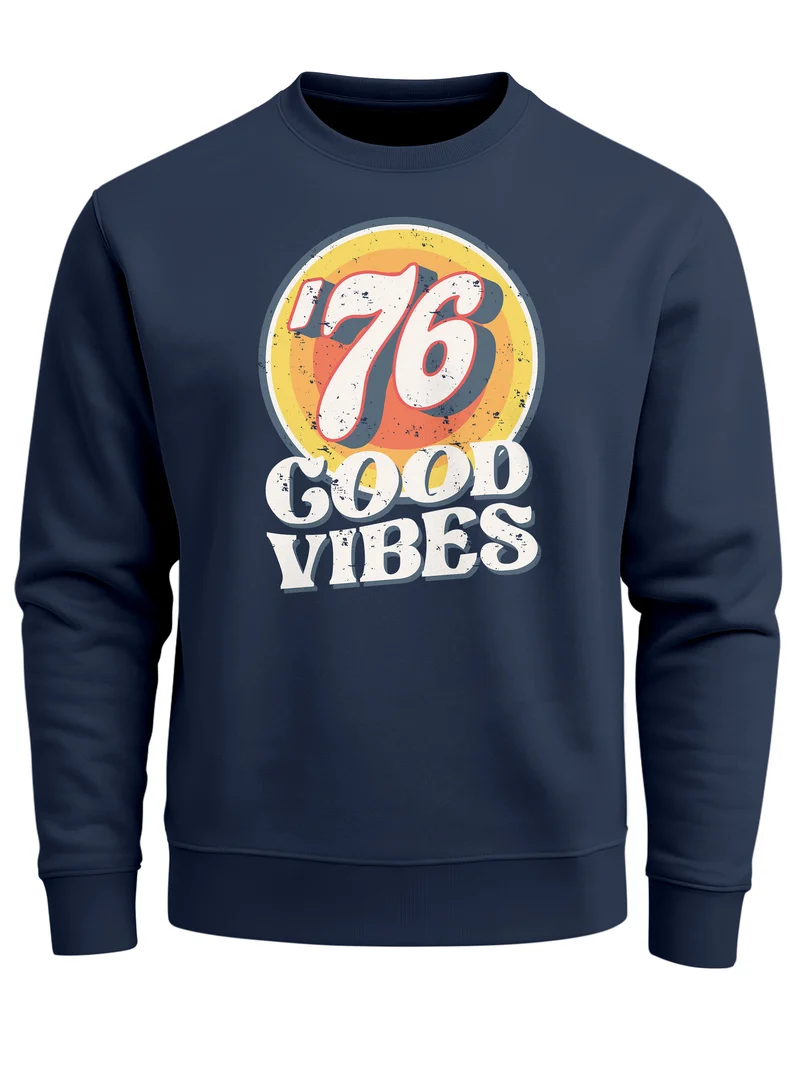 Sweatshirt Herren Aufdruck Print Good Vibes Retro Vintage Grafik Rundhals-Pullover Fashion Streetwear