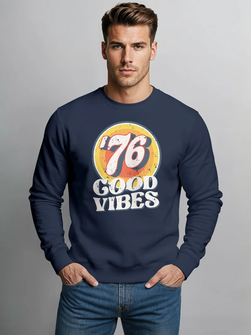 Sweatshirt Herren Aufdruck Print Good Vibes Retro Vintage Grafik Rundhals-Pullover Fashion Streetwear