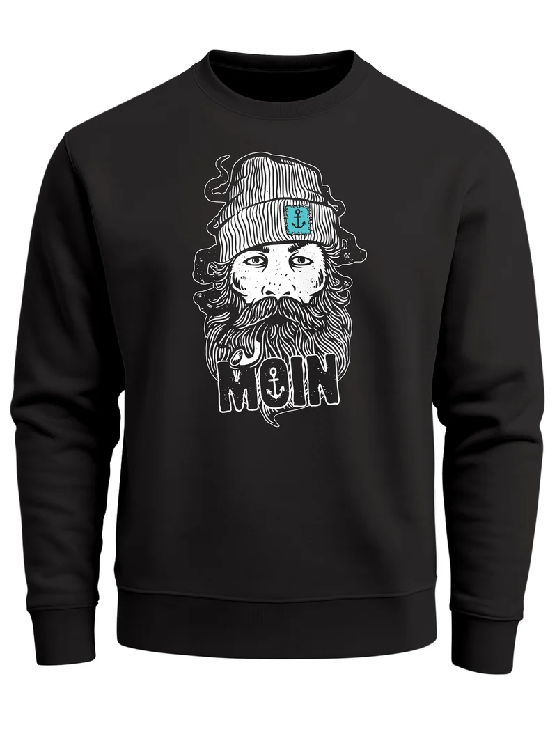 Sweatshirt Herren Moin Kapitän Bart Anker Nordisch Hamburg Rundhals-Pullover Fashion Streetwear