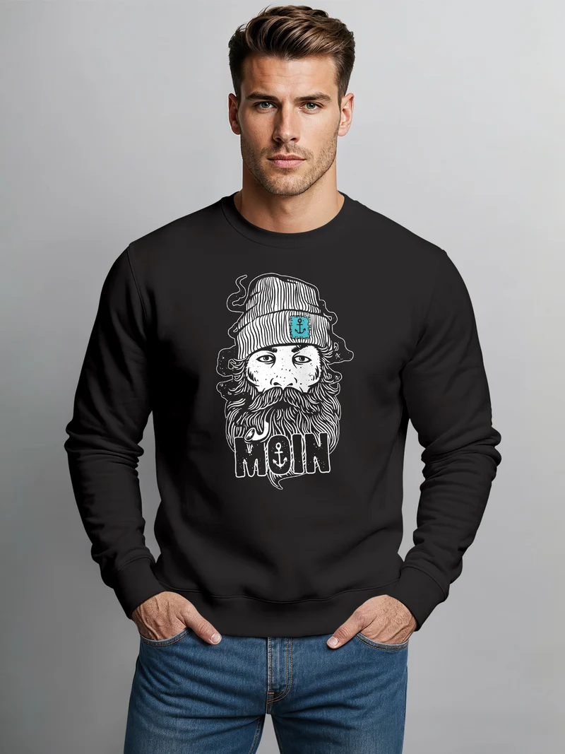 Sweatshirt Herren Moin Kapitän Bart Anker Nordisch Hamburg Rundhals-Pullover Fashion Streetwear