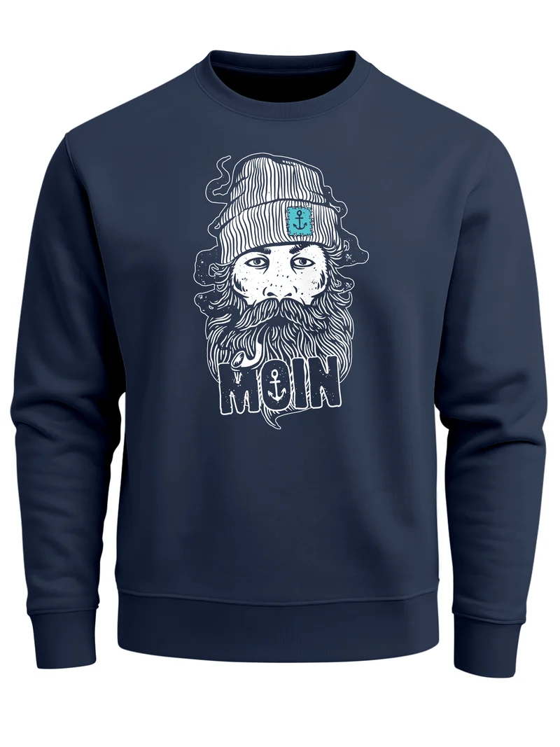 Sweatshirt Herren Moin Kapitän Bart Anker Nordisch Hamburg Rundhals-Pullover Fashion Streetwear