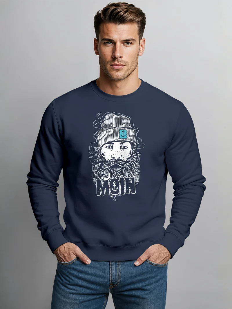 Sweatshirt Herren Moin Kapitän Bart Anker Nordisch Hamburg Rundhals-Pullover Fashion Streetwear