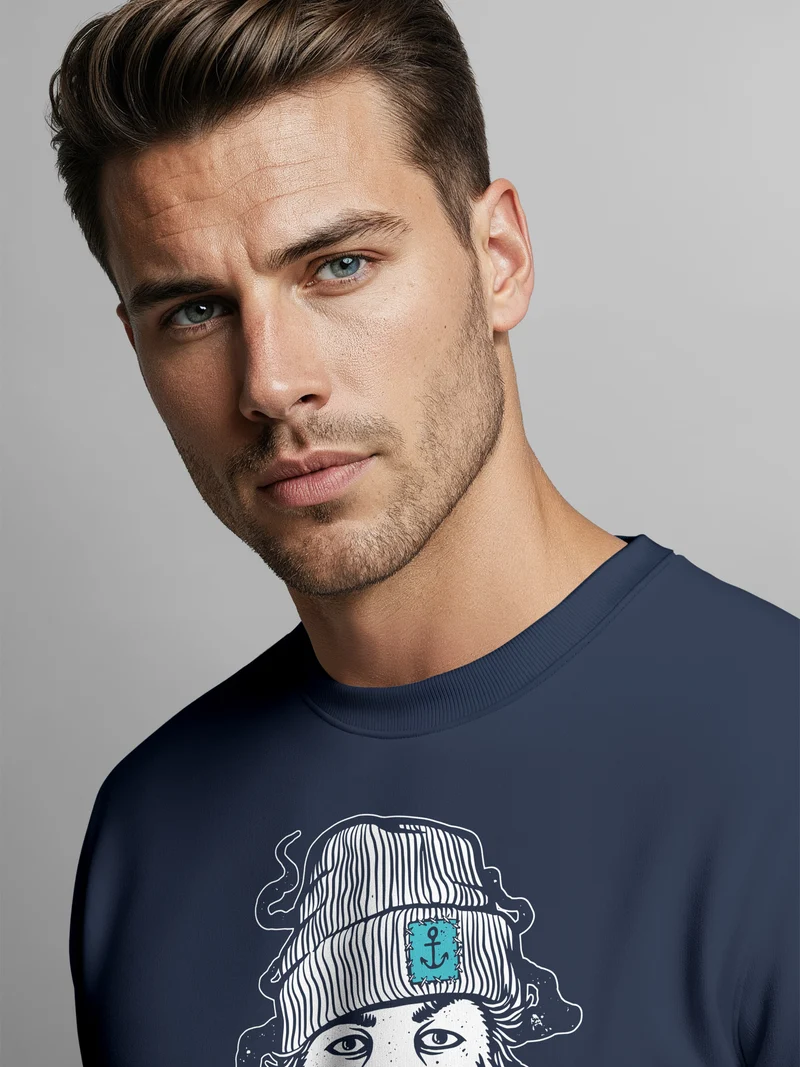 Sweatshirt Herren Moin Kapitän Bart Anker Nordisch Hamburg Rundhals-Pullover Fashion Streetwear