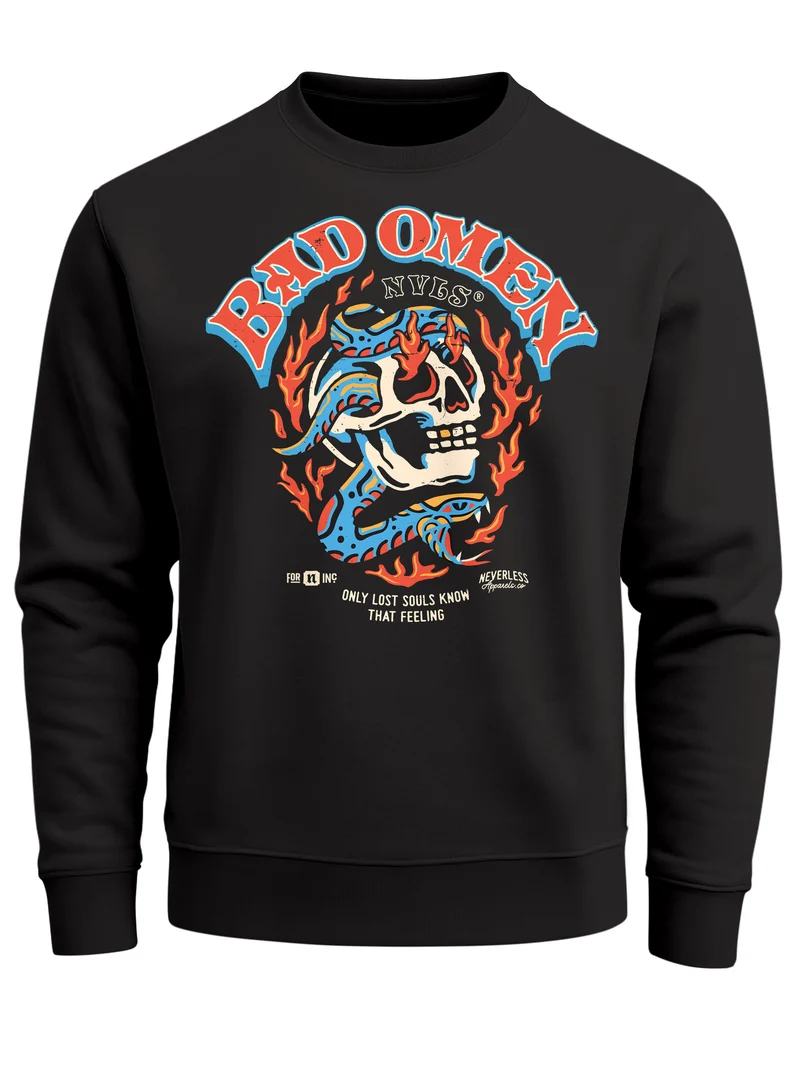 Sweatshirt Herren Print Skull Totenkopf Grafik Biker Design Rundhals-Pullover Fashion Streetwear