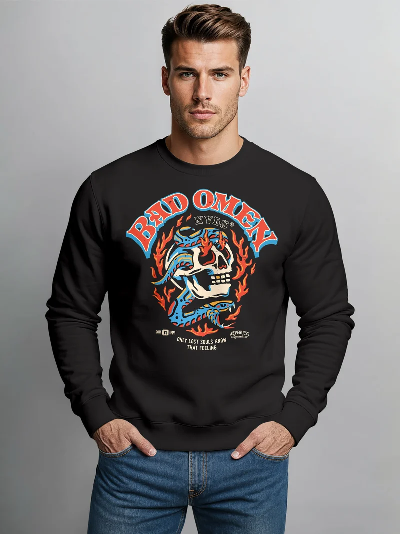 Sweatshirt Herren Print Skull Totenkopf Grafik Biker Design Rundhals-Pullover Fashion Streetwear