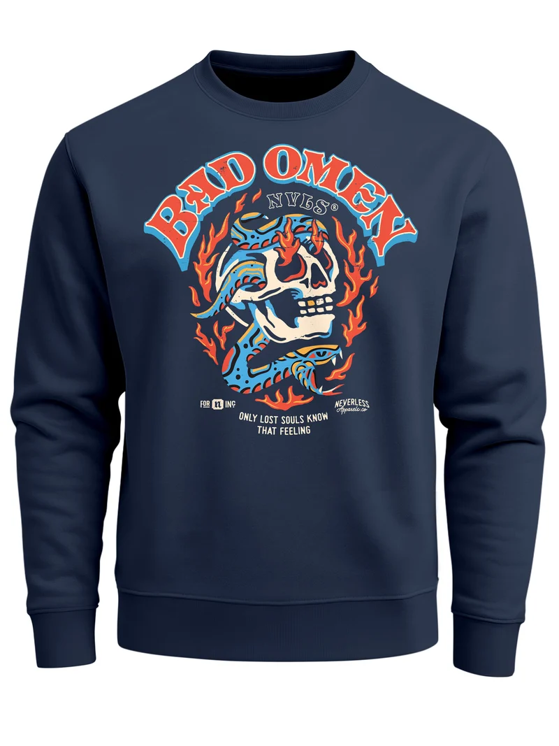 Sweatshirt Herren Print Skull Totenkopf Grafik Biker Design Rundhals-Pullover Fashion Streetwear
