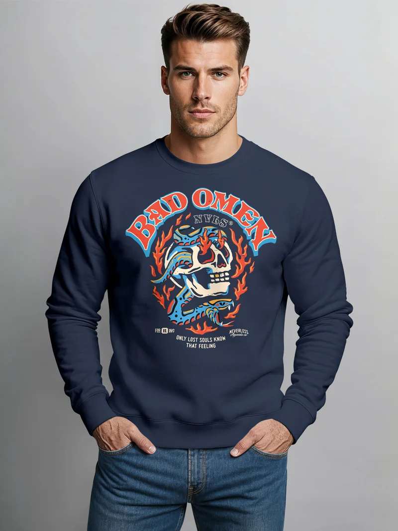 Sweatshirt Herren Print Skull Totenkopf Grafik Biker Design Rundhals-Pullover Fashion Streetwear