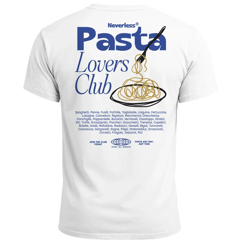 Herren T-Shirt Backprint Pasta Lovers Club Nudeln Italien Grafikshirt Sommer Fashion Streetstyle Baumwolle