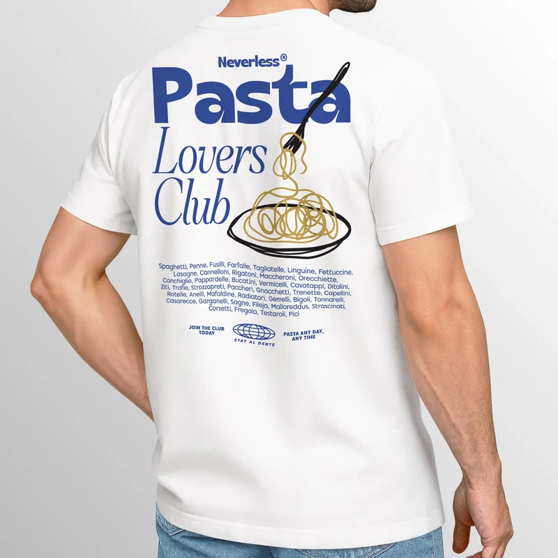 Herren T-Shirt Backprint Pasta Lovers Club Nudeln Italien Grafikshirt Sommer Fashion Streetstyle Baumwolle