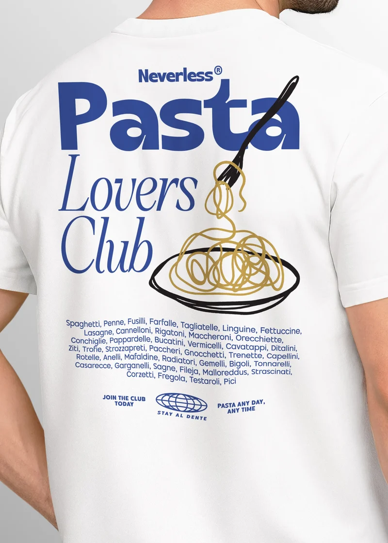 Herren T-Shirt Backprint Pasta Lovers Club Nudeln Italien Grafikshirt Sommer Fashion Streetstyle Baumwolle