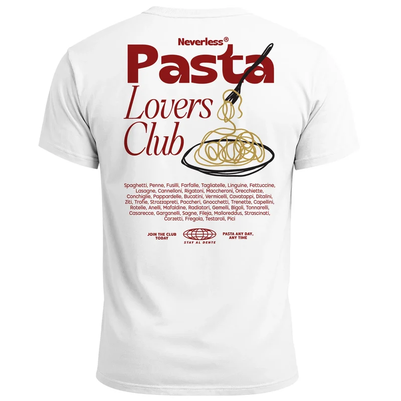 Herren T-Shirt Backprint Pasta Lovers Club Nudeln Italien Grafikshirt Sommer Fashion Streetstyle Baumwolle