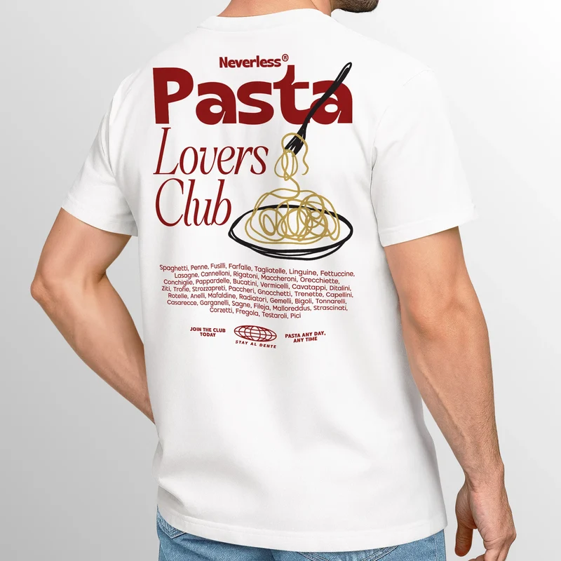 Herren T-Shirt Backprint Pasta Lovers Club Nudeln Italien Grafikshirt Sommer Fashion Streetstyle Baumwolle