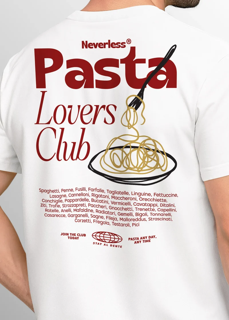 Herren T-Shirt Backprint Pasta Lovers Club Nudeln Italien Grafikshirt Sommer Fashion Streetstyle Baumwolle