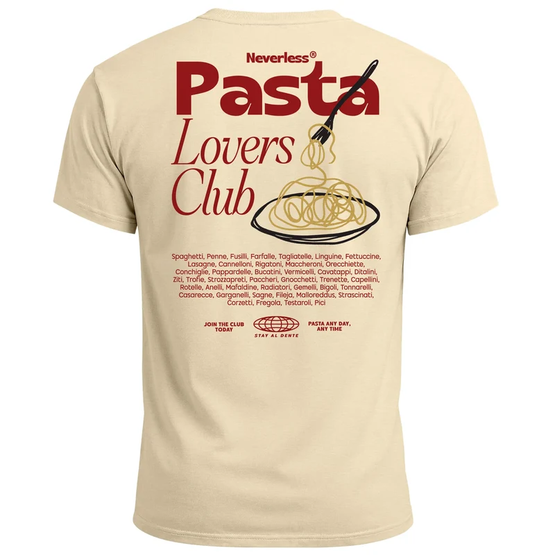 Herren T-Shirt Backprint Pasta Lovers Club Nudeln Italien Grafikshirt Sommer Fashion Streetstyle Baumwolle