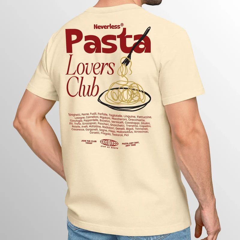 Herren T-Shirt Backprint Pasta Lovers Club Nudeln Italien Grafikshirt Sommer Fashion Streetstyle Baumwolle