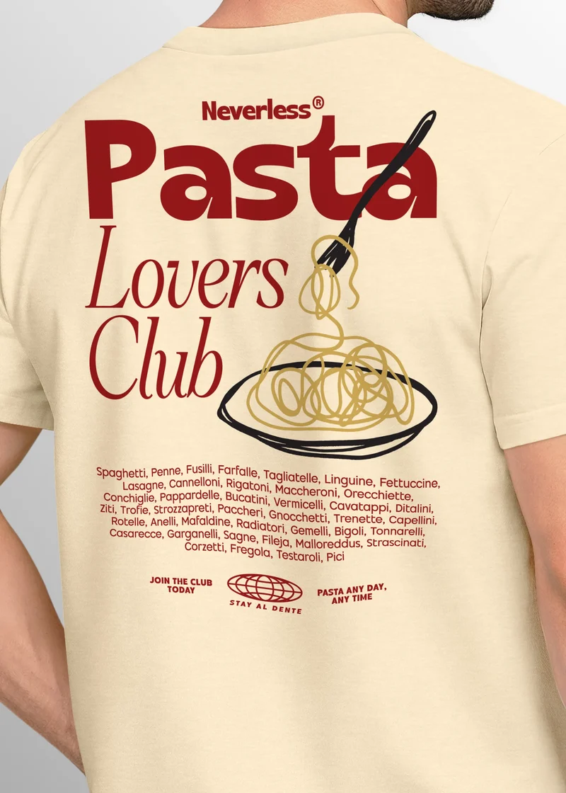 Herren T-Shirt Backprint Pasta Lovers Club Nudeln Italien Grafikshirt Sommer Fashion Streetstyle Baumwolle