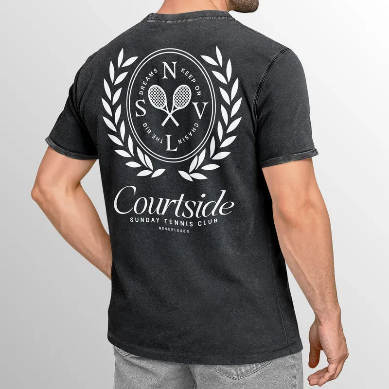 Herren Vintage T-Shirt Backprint Tennis Club Aufdruck Grafikshirt Sport Printshirt T-Shirt Aufdruck Used Look