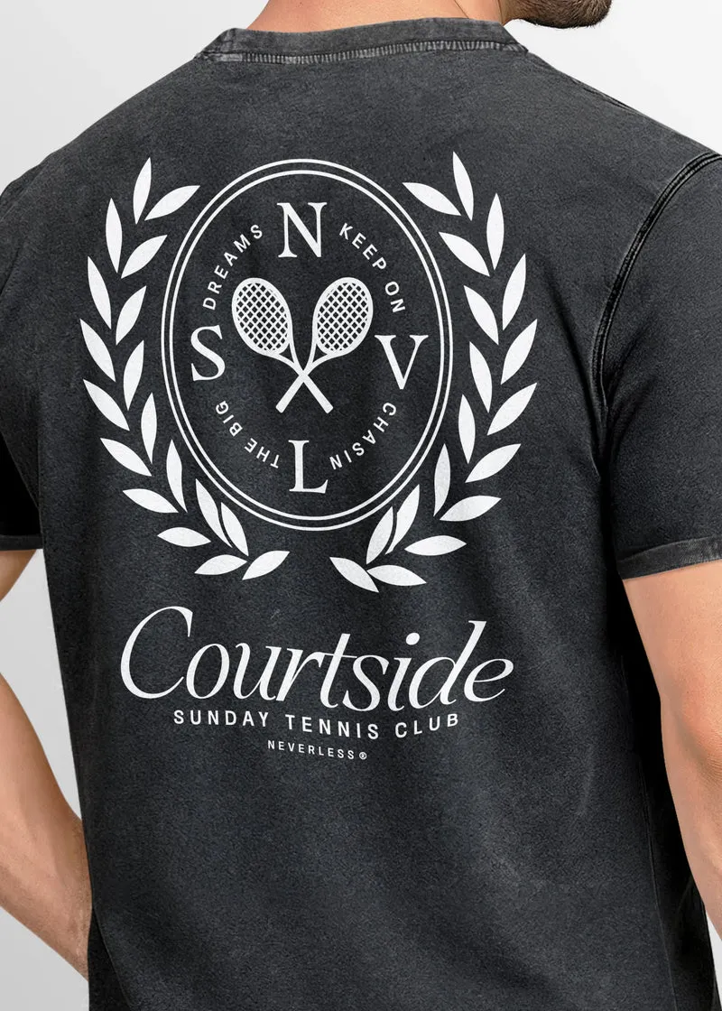 Herren Vintage T-Shirt Backprint Tennis Club Aufdruck Grafikshirt Sport Printshirt T-Shirt Aufdruck Used Look