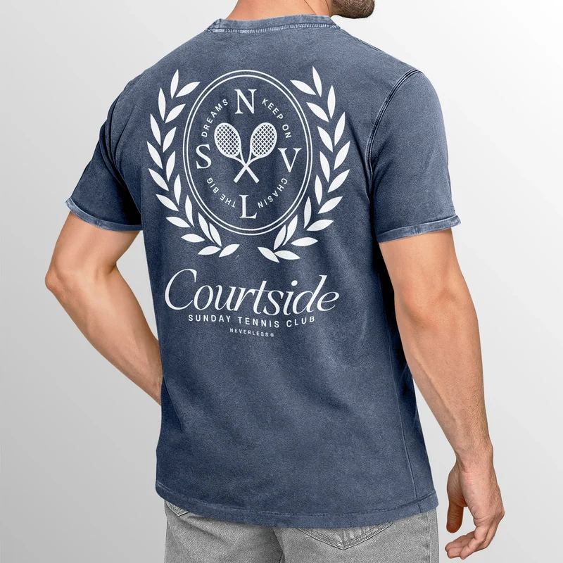 Herren Vintage T-Shirt Backprint Tennis Club Aufdruck Grafikshirt Sport Printshirt T-Shirt Aufdruck Used Look