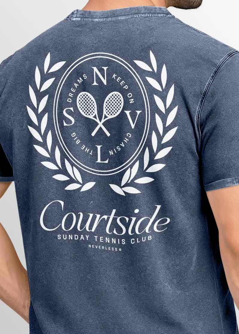 Herren Vintage T-Shirt Backprint Tennis Club Aufdruck Grafikshirt Sport Printshirt T-Shirt Aufdruck Used Look