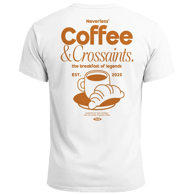Herren T-Shirt Backprint Grafikshirt Rückendruck Coffee Croissant Kaffeeliebhaber Fashion Streetstyle