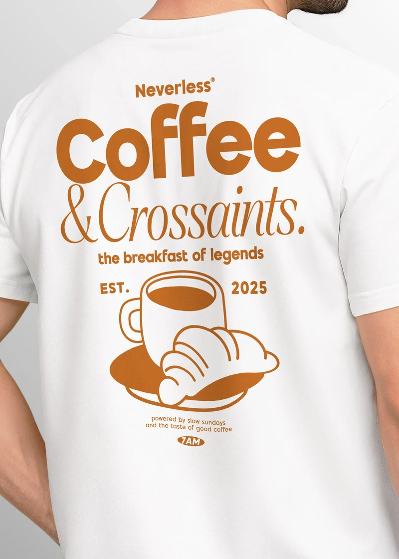 Herren T-Shirt Backprint Grafikshirt Rückendruck Coffee Croissant Kaffeeliebhaber Fashion Streetstyle