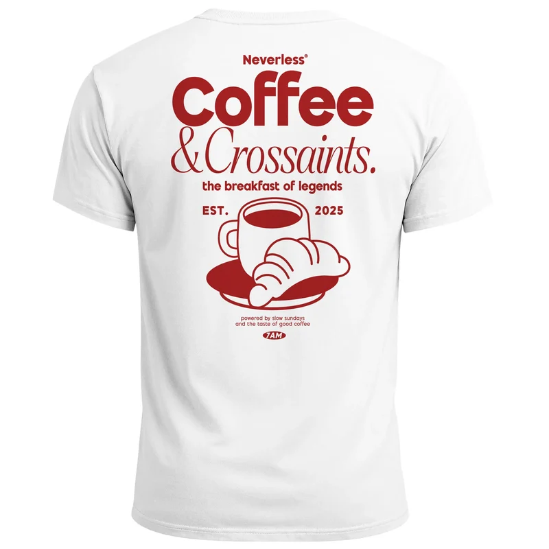 Herren T-Shirt Backprint Grafikshirt Rückendruck Coffee Croissant Kaffeeliebhaber Fashion Streetstyle