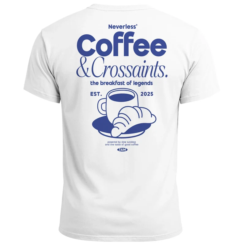 Herren T-Shirt Backprint Grafikshirt Rückendruck Coffee Croissant Kaffeeliebhaber Fashion Streetstyle