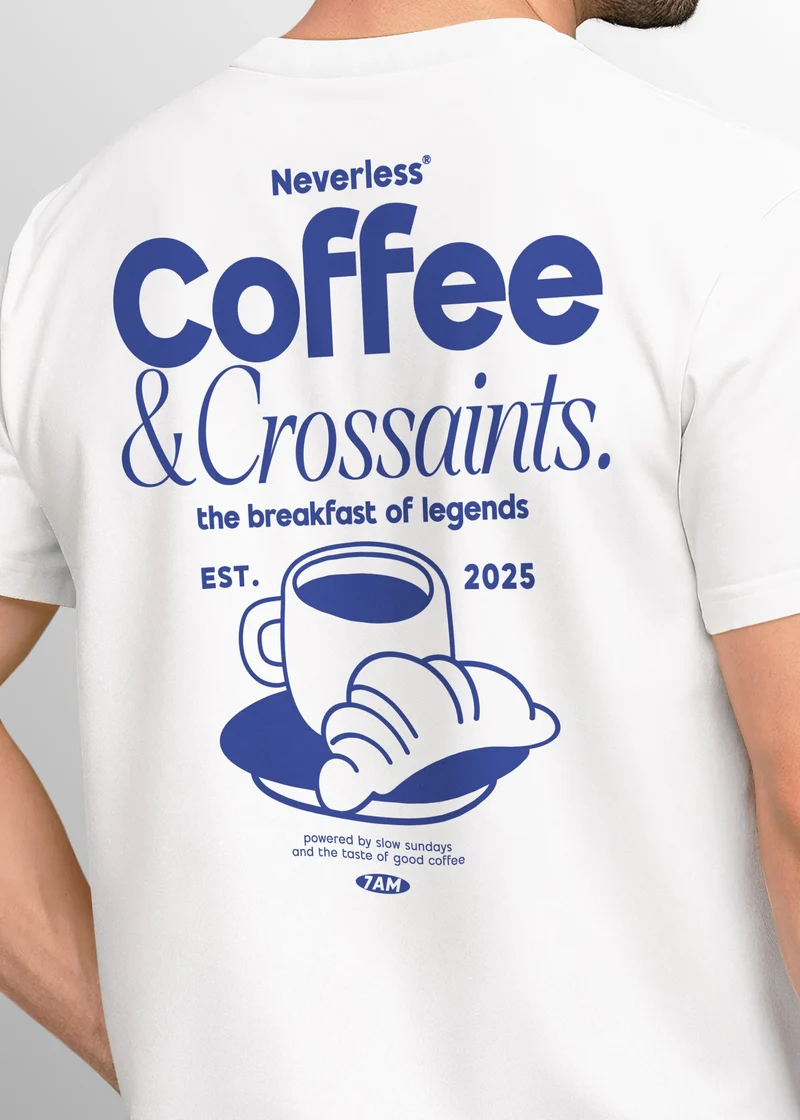 Herren T-Shirt Backprint Grafikshirt Rückendruck Coffee Croissant Kaffeeliebhaber Fashion Streetstyle