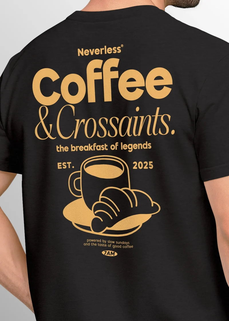 Herren T-Shirt Backprint Grafikshirt Rückendruck Coffee Croissant Kaffeeliebhaber Fashion Streetstyle